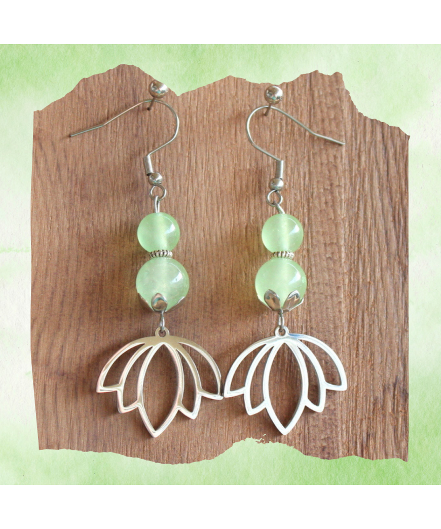 Boucles d'oreilles  Lotus en Agate verte