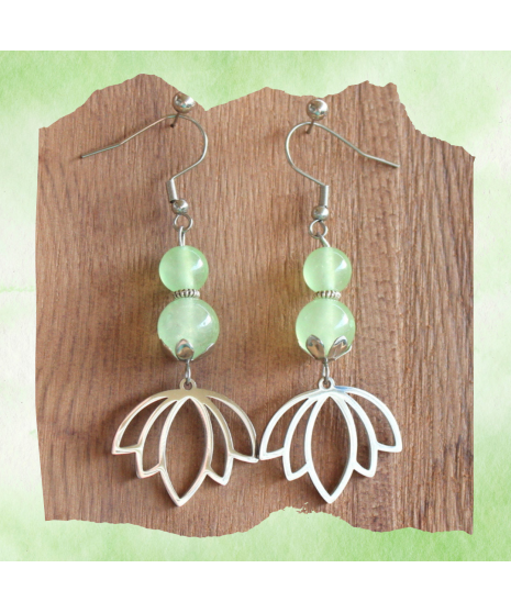 Boucles d'oreilles  Lotus en Agate verte