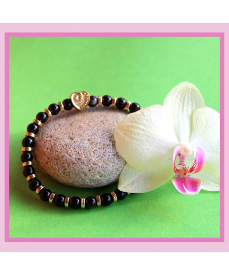 Bracelet Coeur en Obsidienne noire