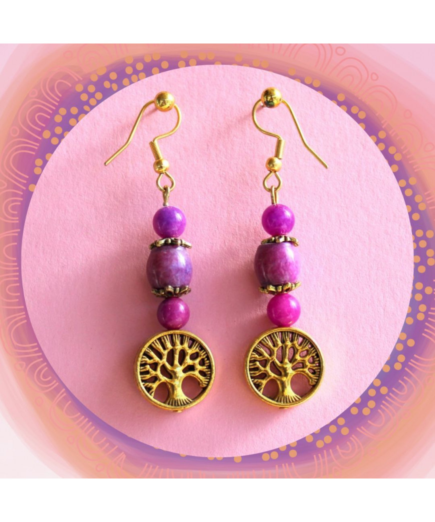 Boucles d'Oreilles Arbres de vie en Sugilite