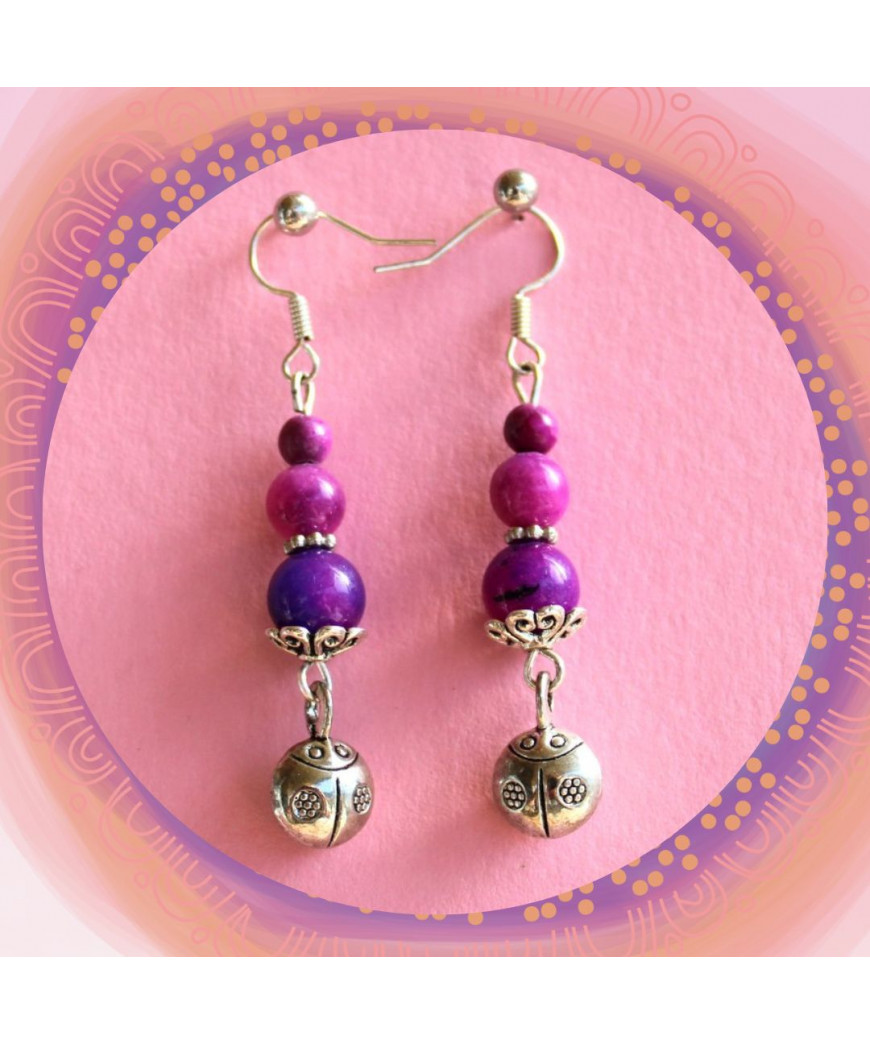 Boucles d'Oreilles Coccinelles en Sugilite