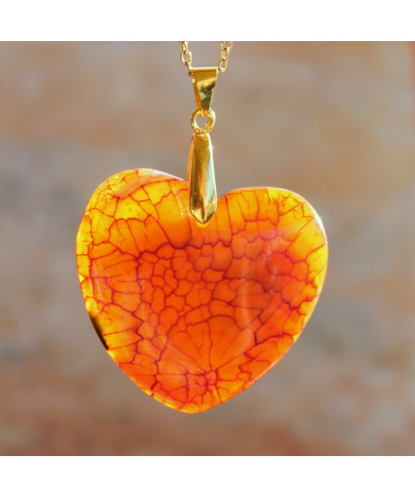 Pendentif Coeur en Agate orange veines de dragon