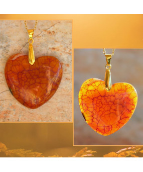 Pendentif Coeur en Agate orange veines de dragon