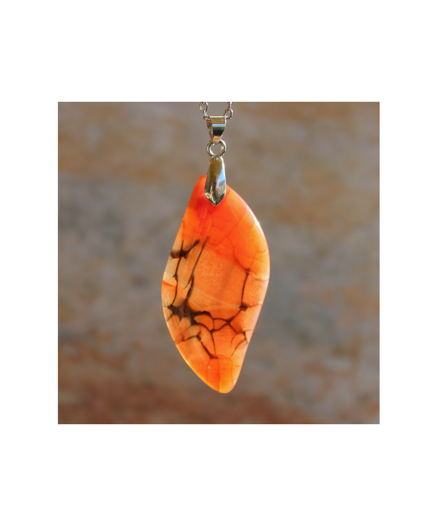 Pendentif en Agate orange veines de dragon