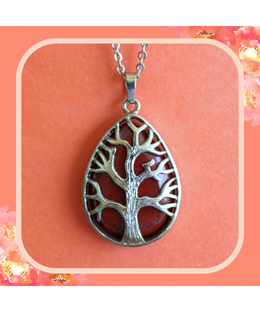 Pendentif Arbre de vie en Jaspe rouge