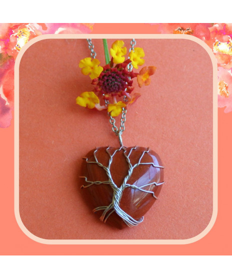 Pendentif Cœur Arbre de vie en Jaspe rouge