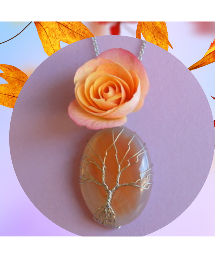 Pendentif Arbre de vie en Agate orange