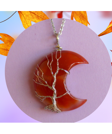 Pendentif Arbre de vie - Lune en Cornaline