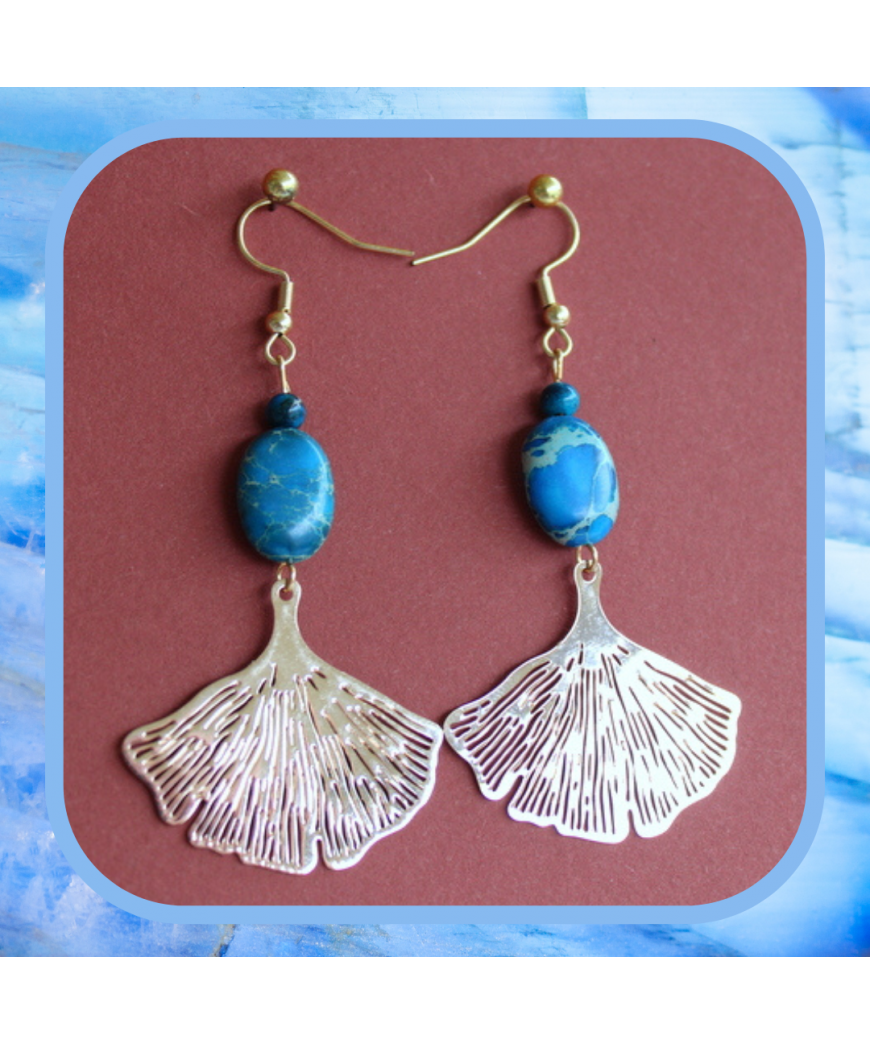 Boucles d'oreilles Gingko en Jaspe bleu