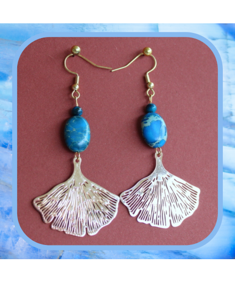 Boucles d'oreilles Gingko en Jaspe bleu