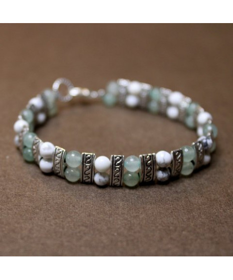 Bracelet Ethnique en Howlite et en Aventurine verte