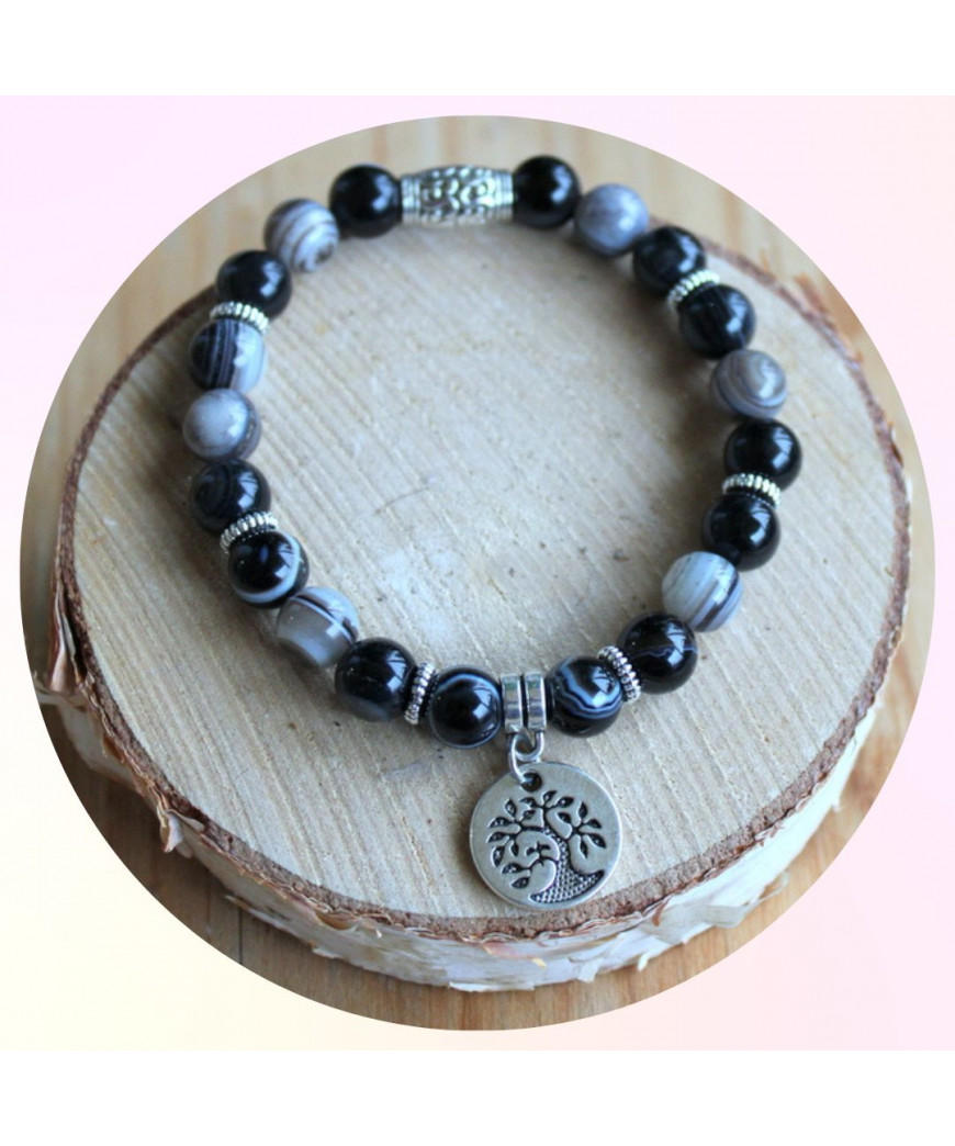 Bracelet Arbre de vie en Agate noire