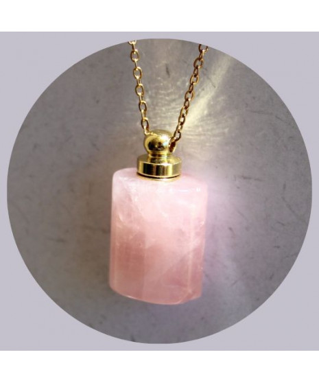 Pendentif Flacon de parfum en Quartz rose