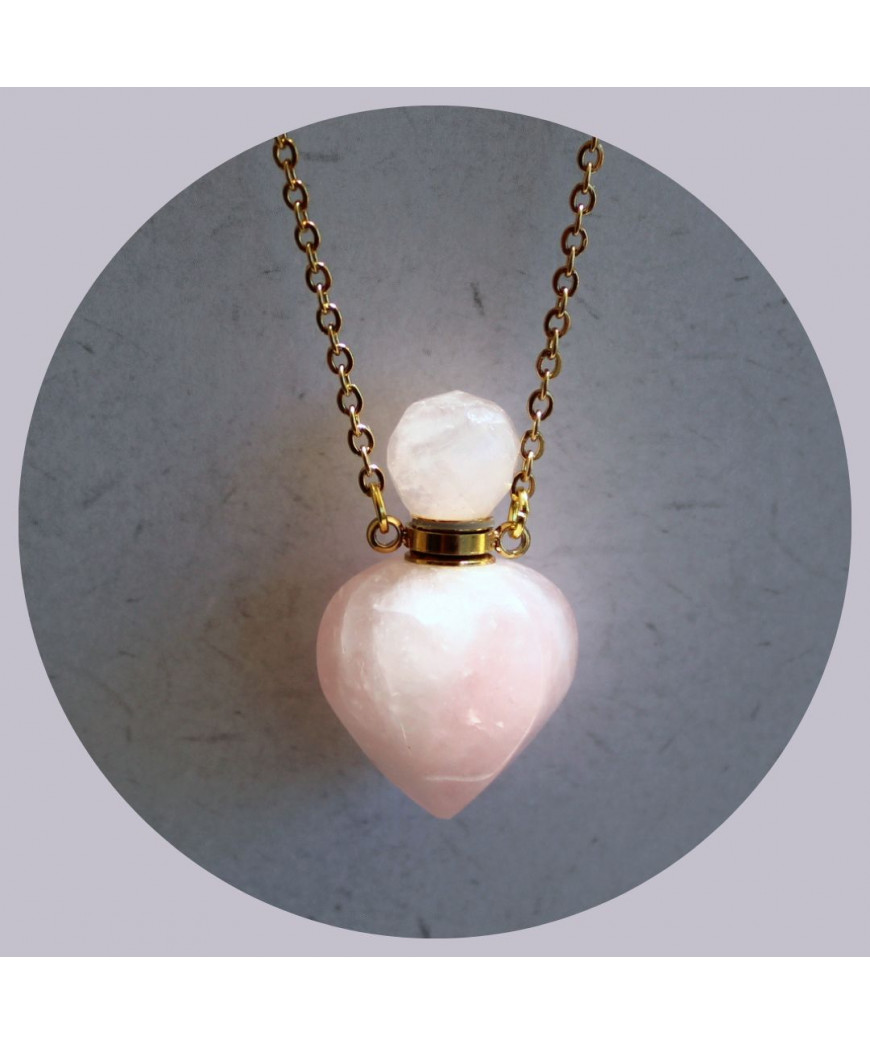 Pendentif Flacon de parfum en Quartz rose