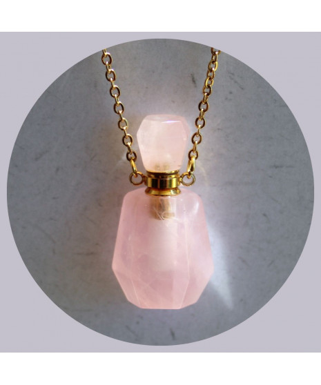 Pendentif Flacon de parfum en Quartz rose