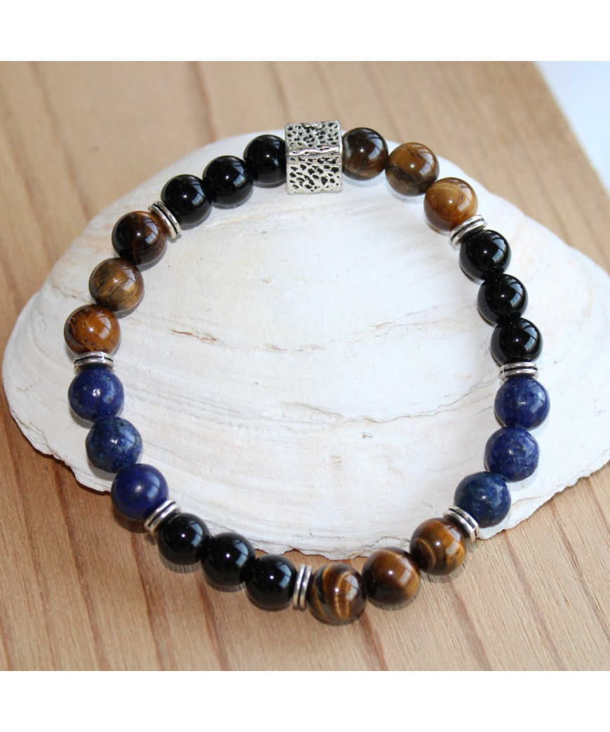 Bracelet Lapis-Lazuli - Agate noire - Œil de tigre