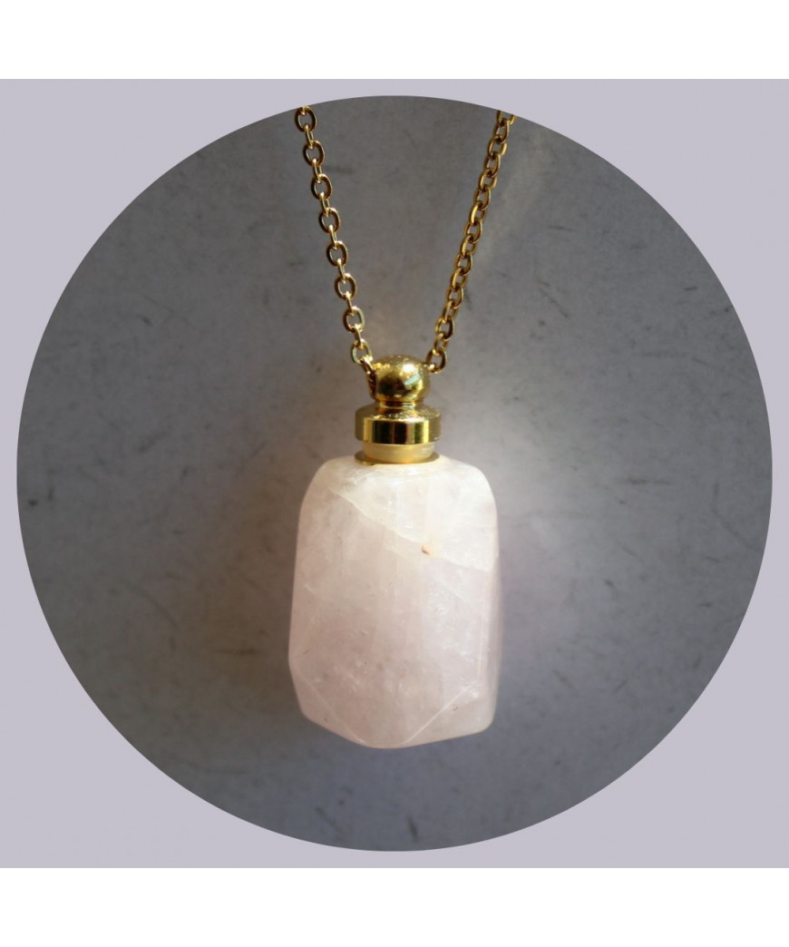 Pendentif Flacon de parfum en Quartz rose