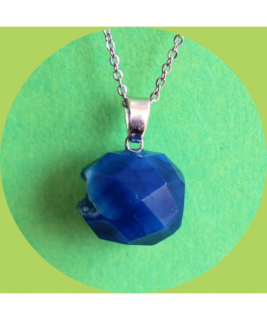 Pendentif Boule de Géode d'Agate bleue