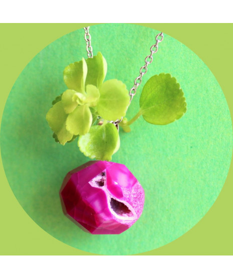Pendentif Boule de Géode d'Agate rose