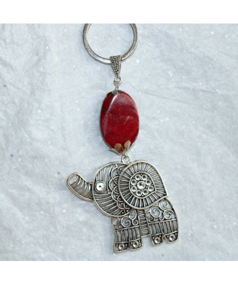 Porte-Clefs Eléphant en Agate rouge