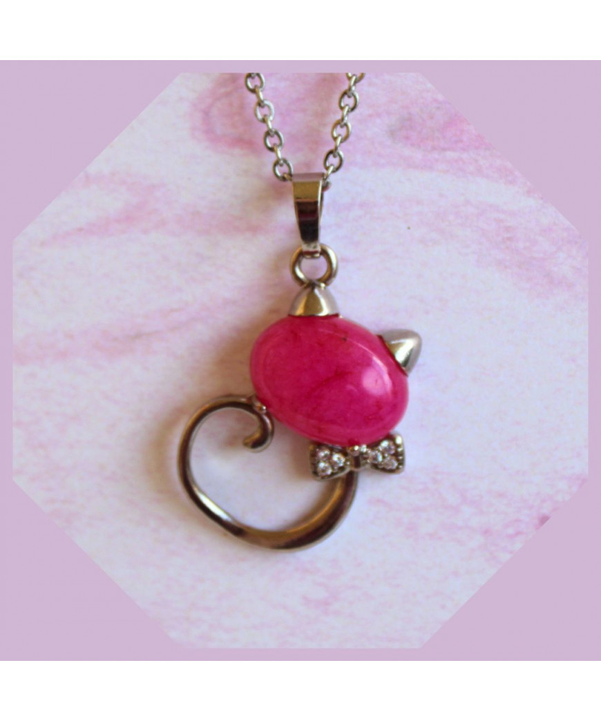 Pendentif Chat en Quartz rose