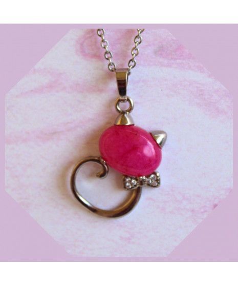 Pendentif Chat en Quartz rose