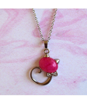 Pendentif Chat en Quartz rose