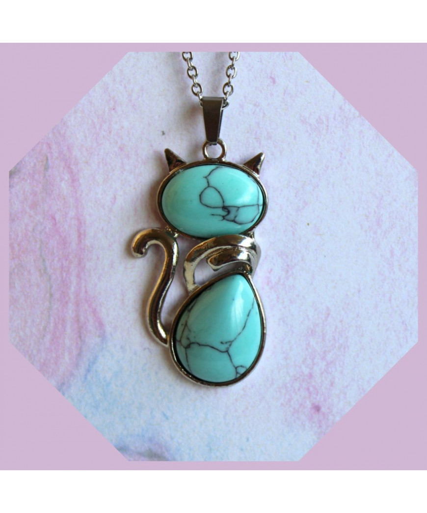 Pendentif Chat en Turquoise