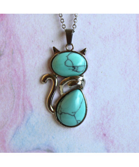 Pendentif Chat en Turquoise
