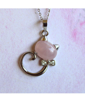 Pendentif Chat en Quartz rose