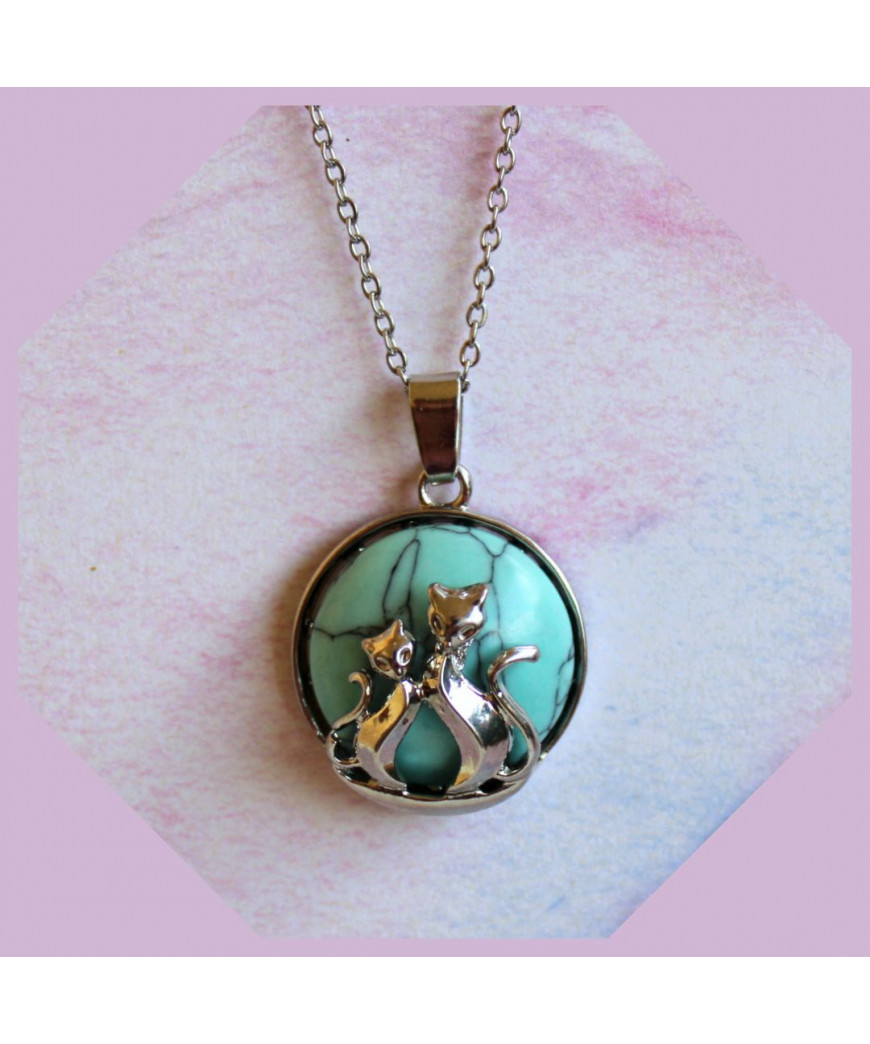 Pendentif Duo de Chats en Turquoise