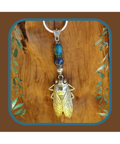 Porte-clefs Cigale en Jaspe Sédiments d'Océan bleue