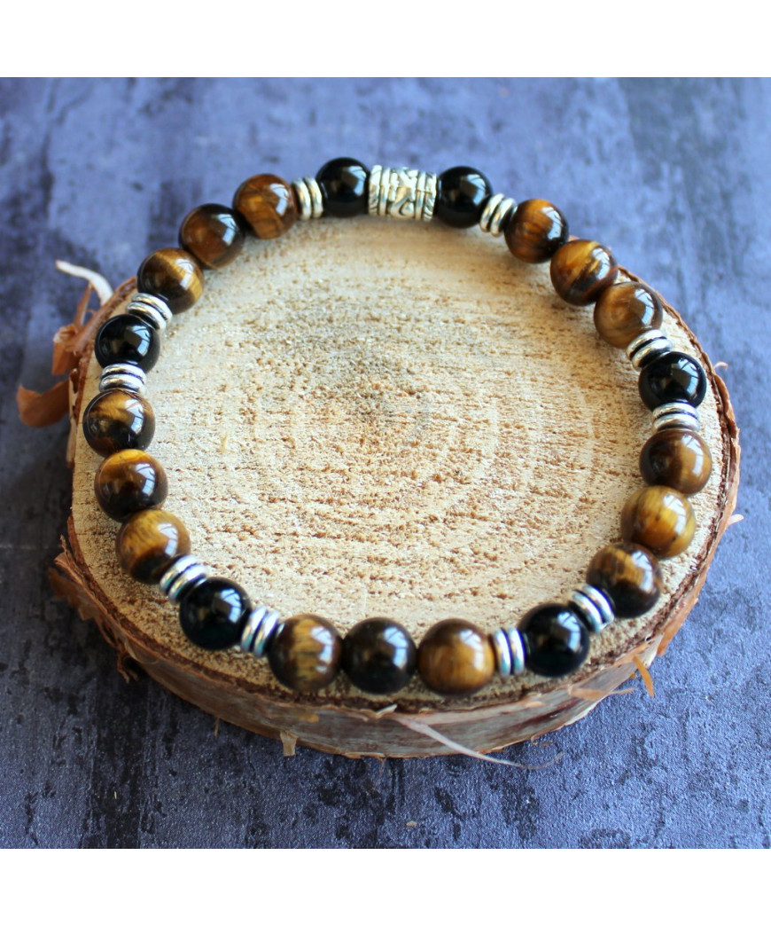 Bracelet  Œil de Tigre et en Agate noire