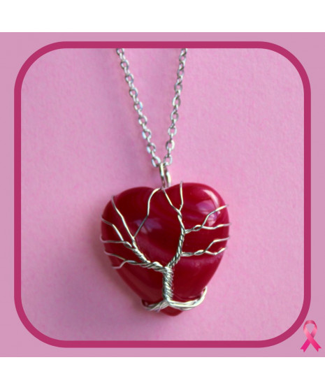 Pendentif  Cœur Arbre de vie en Agate rose