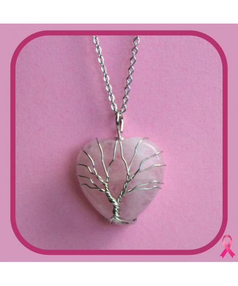 Pendentif Cœur Arbre de vie en Quartz rose