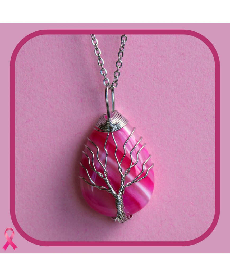 Pendentif Arbre de vie en  Agate rose