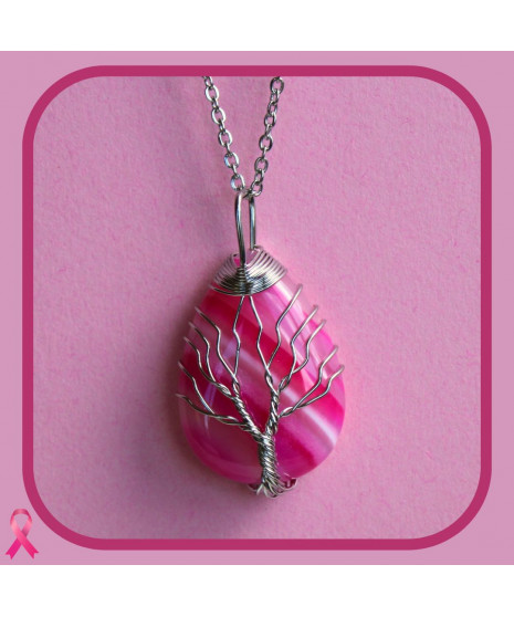 Pendentif Arbre de vie en  Agate rose