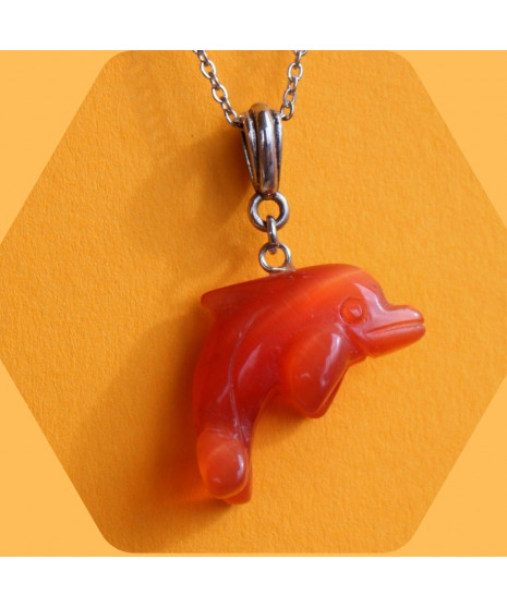 Pendentif Dauphin en Agate Œil de chat orange