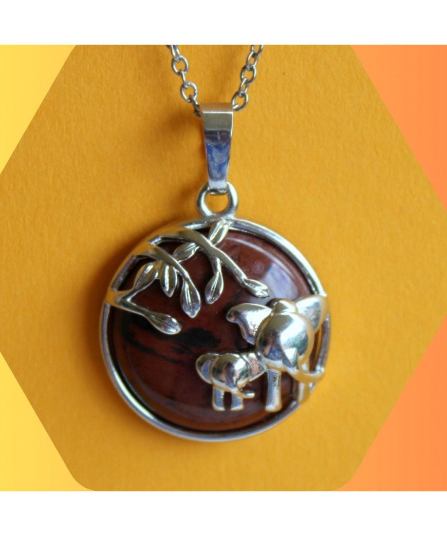 Pendentif Eléphants en Obsidienne acajou