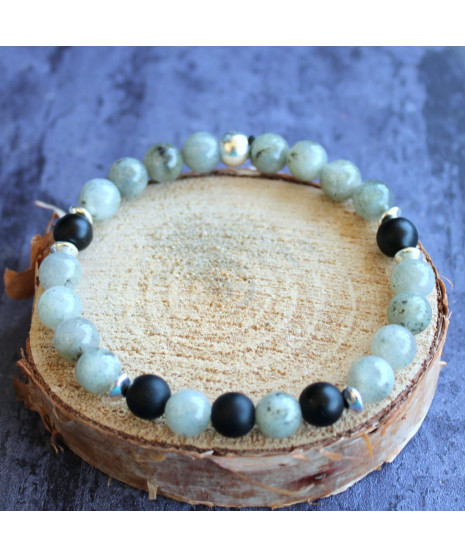 Bracelet  en Labradorite et en Agate noire