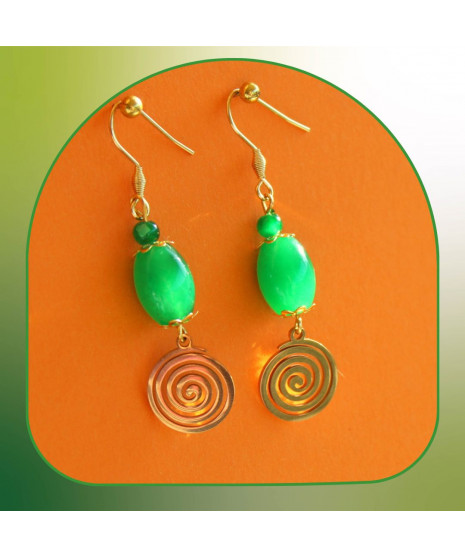 Boucles d'oreilles Spirales en Jade vert