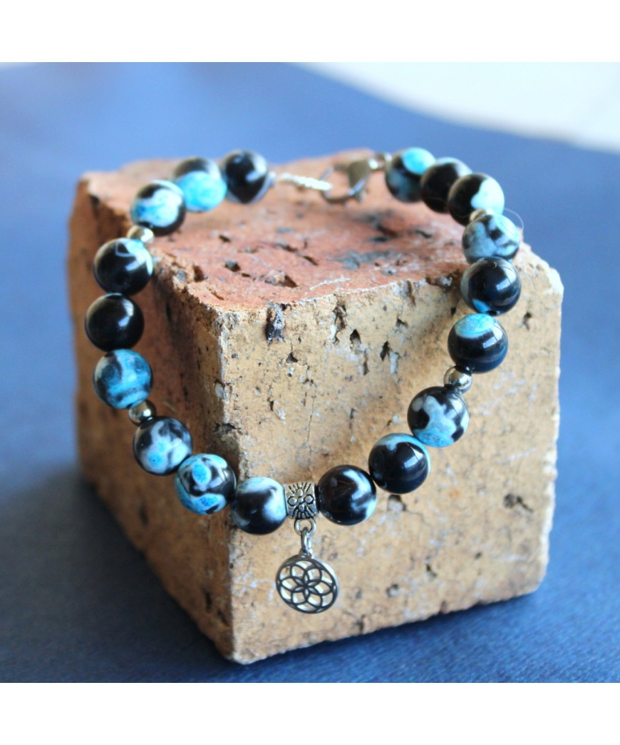 Bracelet Mandala en Agate feu bleue