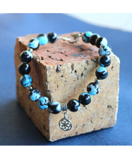 Bracelet Mandala en Agate feu bleue