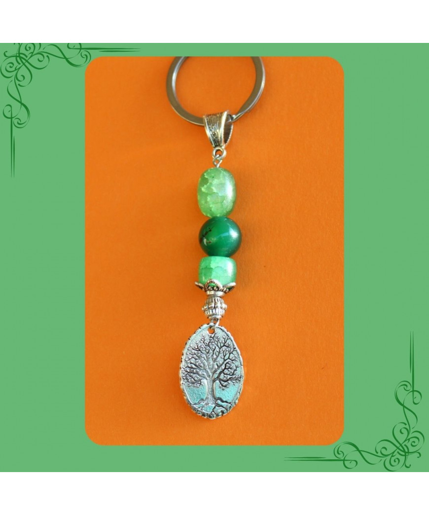 Porte-clefs Arbre de vie en Agate verte