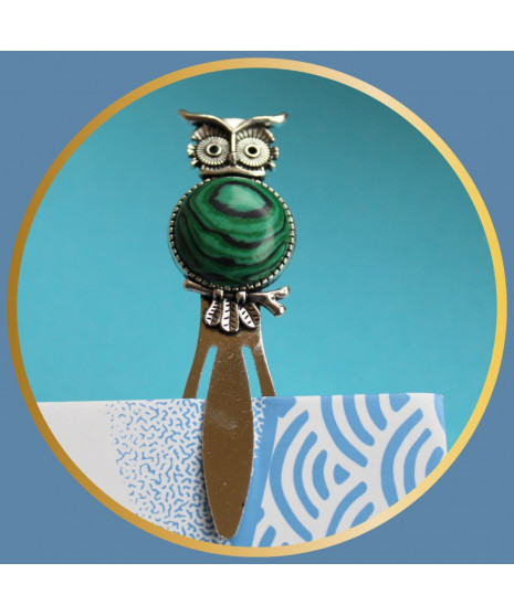 Marque-pages Chouette en Malachite