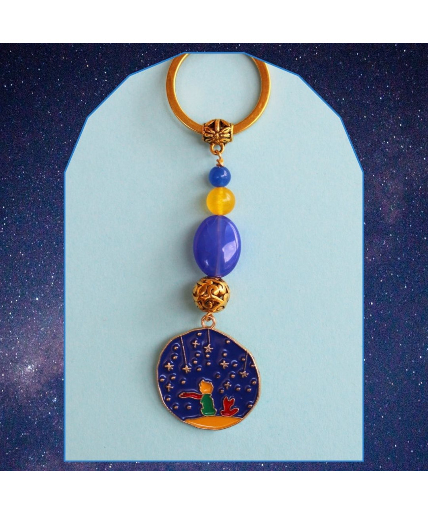 Porte-clefs Petit Prince en Agate bleue et jaune