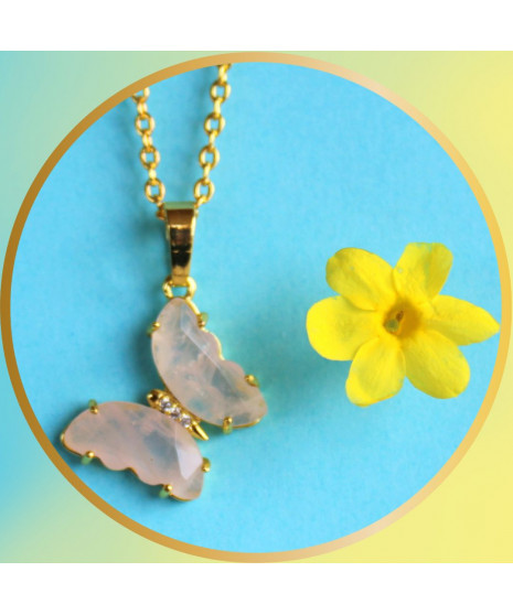 Pendentif Papillon en Quartz rose