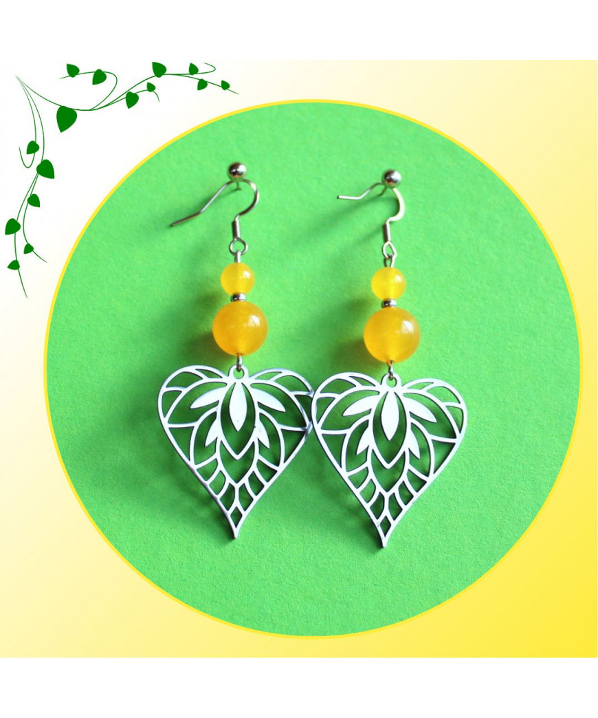 Boucles d'oreilles Cœurs en Agate jaune