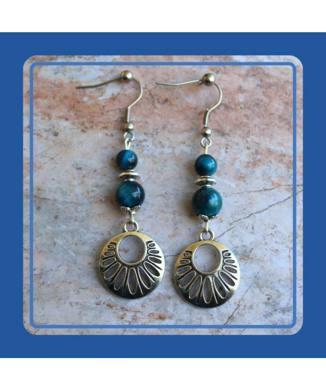 Boucles d'oreilles en Œil de tigre bleu