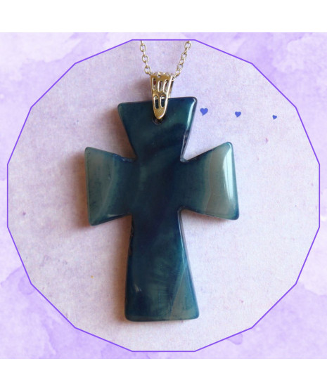 Pendentif Croix en Agate bleue